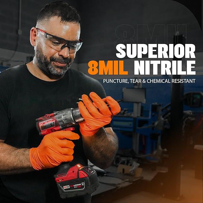 Herkules Grip Heavy Duty 8Mil Orange Nitrile Gloves,3D Raised Diamond Texture-Latex & Powder Free-Industrial, Mechanic (2, Small) - NeatNest