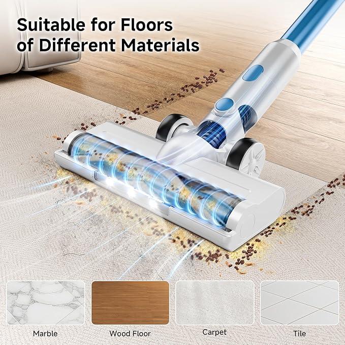 Cordless Vacuum Cleaner for Home - Lightweight, Stick Vacuum Clean with Rechargeable Battery, Max 45Mins Runtime, 8 in 1 Handheld Vacuum for Hardfloor & Carpets Pet Hair, Blue&White - NeatNest