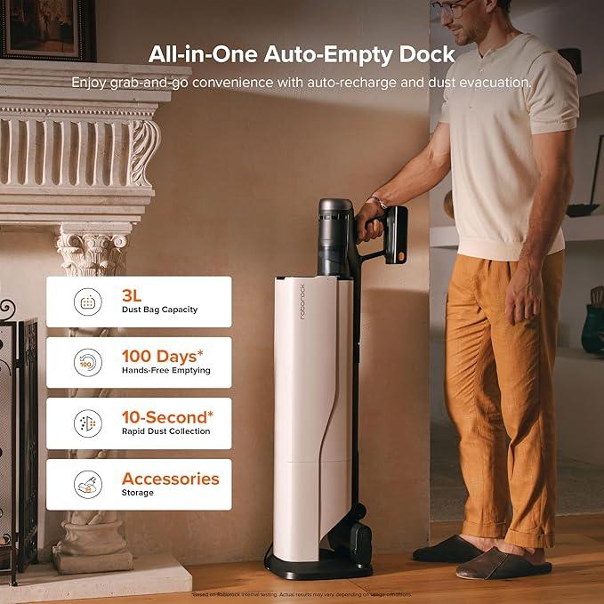 roborock H60 Hub Ultra Cordless Vacuum Cleaner with Auto-Empty Dock, Upgraded 210AW Suction Stick Vacuum Cleaners for Home and Pet Hair, 90-Min Runtime, Anti-Tangle Brush, 140° LED Dust Detection - NeatNest