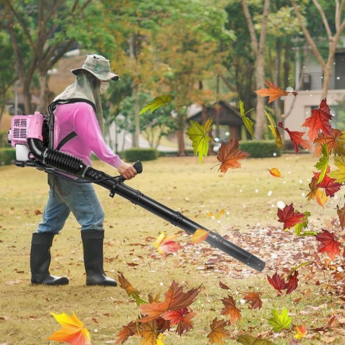 63CC Backpack Leaf Blower Gas Powered, 3HP 2-Stroke Engine, 665CFM High Velocity Air Cooling System, Adjustable Backpack Blowers Gas for Lawn, Garden, Yard, Snow, Gutter Cleaning (Girls Pink) - NeatNest