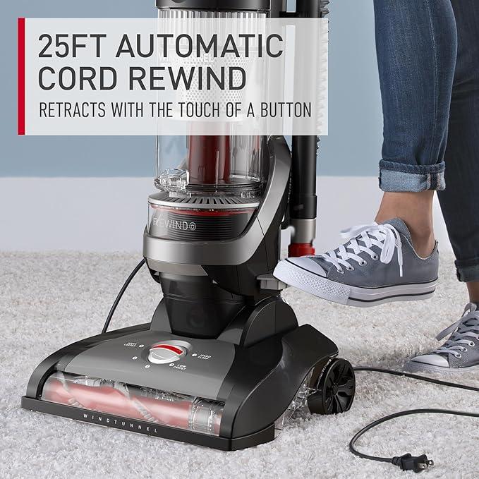 Hoover WindTunnel Cord Rewind Pro Bagless Vacuum Cleaner, Corded Upright Vacuum Cleaner for Carpet and Hard Floor, Automatic Cord Rewind, Corded Vacuum Cleaners for Home Use - NeatNest