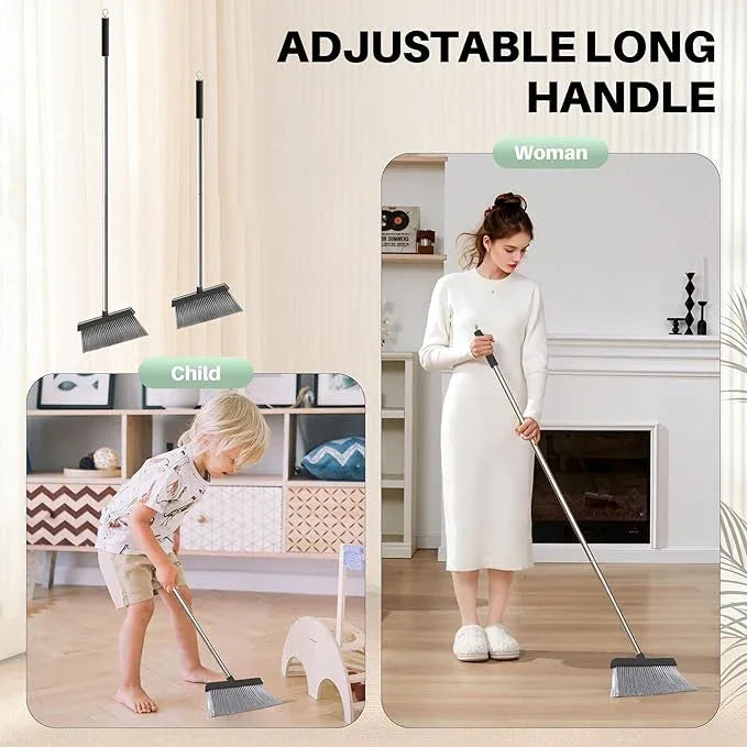 JOYMOOP Black Broom and Dustpan Set with 56” Handle, Upright Angle Design for Pet Hair and Hard Floor Sweeping - NeatNest