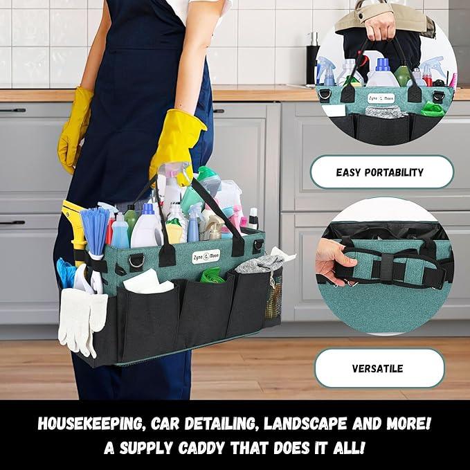 Wearable Cleaning Caddy – Portable Detailing Organizer with Spill-Proof Liner, Straps & Handles – Large Tote for Cleaning Pros, Auto Detailers, and Housekeepers – Green/Gray - NeatNest