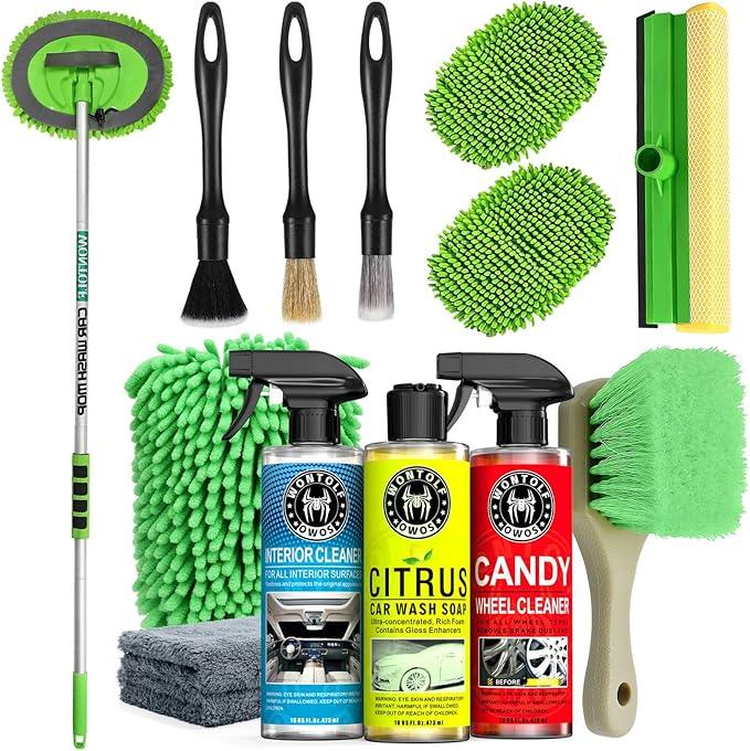Wontolf Complete Car Wash Cleaning Kit with Car Wash Brush, Car Wash Soap, Interior Cleaner, Wheel Cleaner, Window Squeegee, Car Interior Detailing Kit for Cars Trucks RVs SUVs, 17pcs - NeatNest