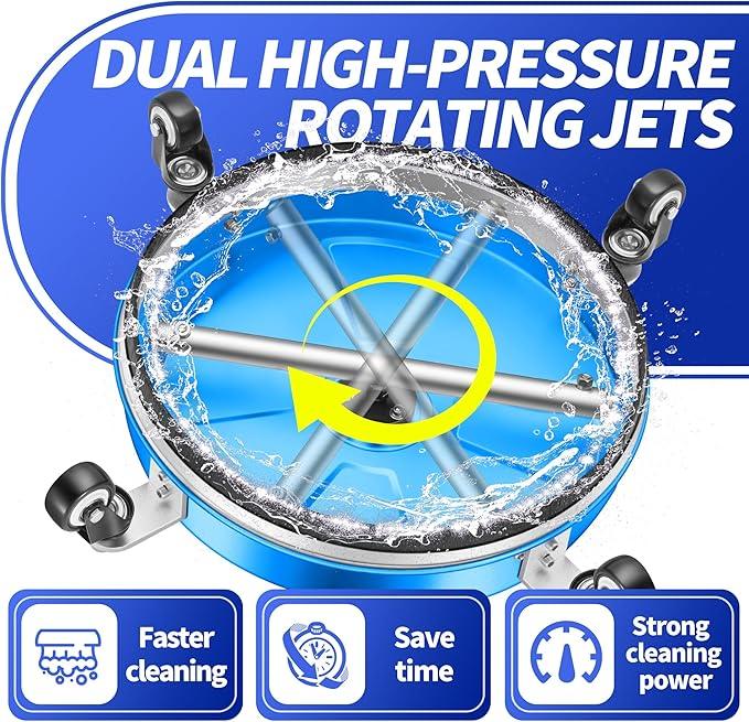 15" Pressure Washer Surface Cleaner with 4 Wheels - Coated Blue Stainless Steel Surface Cleaner for Pressure Washer Attachment for Concrete, Driveway, Patio, Sidewalk, Deck and Driveways - PWS15B - NeatNest