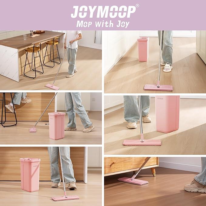 JOYMOOP Pink Mop and Bucket with Wringer Set for Home, with 5 Reusable Microfiber Mop Pads, Hands-Free Self-Cleaning System, Suitable for Floor Cleaning and Wall Cleaner - NeatNest
