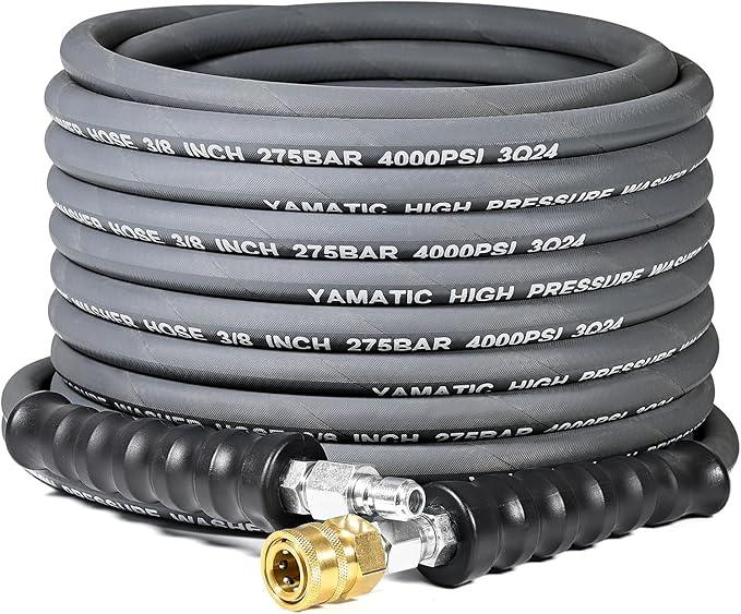 YAMATIC Pressure Washer Hose 50 FT, 5/16" Non-Marking Hot Water Use, 4000 PSI Steel Wire Braided Rubber Jacket – Replacement Power Washer Hose for Commercial Use - NeatNest