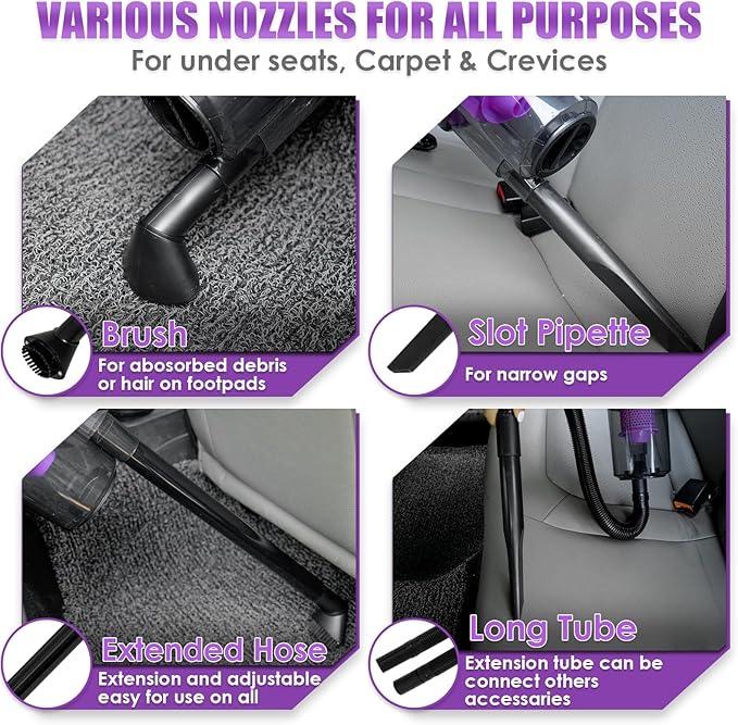 Viewsun 17PCS Car Cleaning Kit, Purple Car Interior Detailing Kit with High Power Handheld Vacuum, Detailing Brush Set, Windshield Cleaner, Cleaning Gel, Complete Auto Accessories for Women Gift - NeatNest