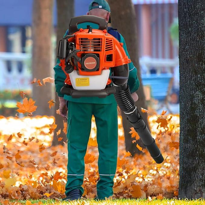 63CC Backpack Leaf Blower Gas Powered, 3HP 2-Stroke Engine, 665CFM High Velocity Air Cooling System, Adjustable Backpack Blowers Gas for Lawn, Garden, Yard, Snow, Gutter Cleaning (Flame Red) - NeatNest