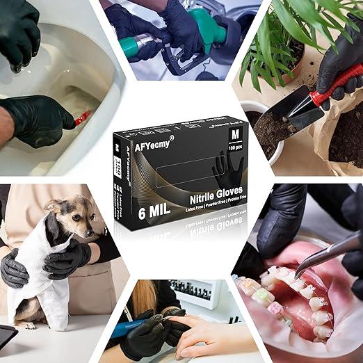 Disposable Nitrile Gloves, Chemical Resistant, Powder and Latex Free, Food Safe, Black Heavy Duty Gloves, 6 Mil, 100 Count, Medium - NeatNest
