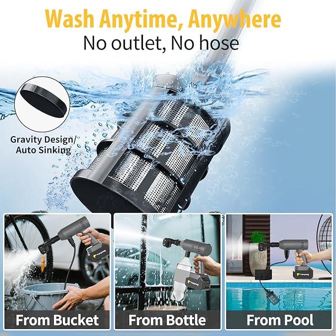 Portable Cordless Pressure Washer: 1160 PSI 2.1GPM Mini Power Washer – Ultra Lightweight 1.26LB Handheld Design with Batteries – Compact Electric Pressure Cleaner for Car Patio Garden Outdoor - NeatNest