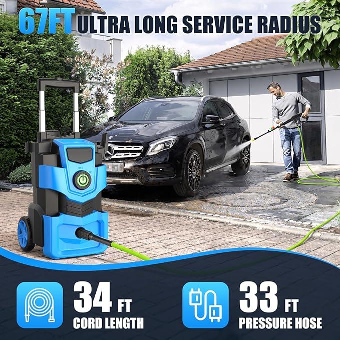 Pressure Washer 5000PSI Adjustable Pressure Power Washers Powered with 33ft Hose, 4 Nozzle and Foam Cannon, Powerwashers Cleaner Machine for Home, Cars, Blue - NeatNest