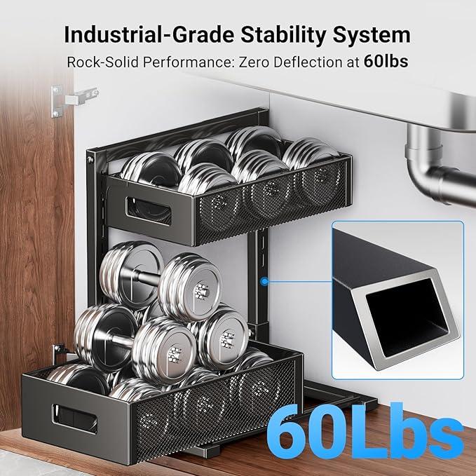 Under Sink Organizer, Metal Under Sink Organizers and Storage, Slide Out Pull Out Cabinet Organizer for Kitchen, Bathroom, Pantry, Laundry, Study, Black - NeatNest