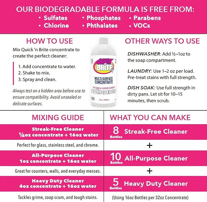 Quick 'n Brite Eco-Friendly Cleaning Supplies Kit - All Purpose Cleaner with Cleaning Paste & Concentrate - Non-Toxic, Powerful Cleaner Includes Sponge - Versatile Solution for Home & Office - NeatNest
