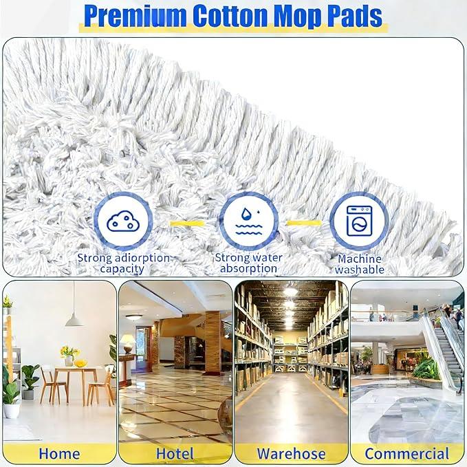 24" Commercial Dust Mop for Floor Cleaning, Heavy Duty Large Industrial Floor Duster with 2 Cotton Mops Pads, Wet Dry Mops for Hardwood Floors,Concrete,Marble,Laminate,Tile,Garage,Blue - NeatNest