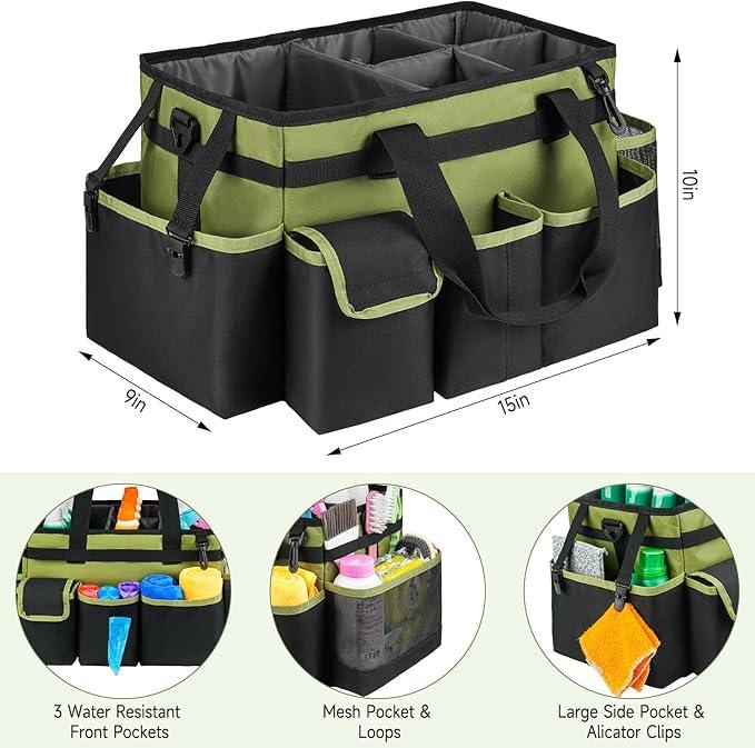 Cleaning Caddy,Large Cleaning Bags for Housekeepers,Cleaning Supplies Organizer with Handle,Green - NeatNest