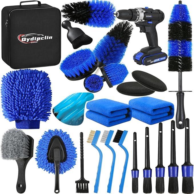 Qydipclin 24Pcs Car Detailing Kit, Car Detailing Brush Set, Car Wash Cleaning Kit, Car Detailing Brushes, Professional Car Care Kit for Interior Exterior Wheels, Blue - NeatNest
