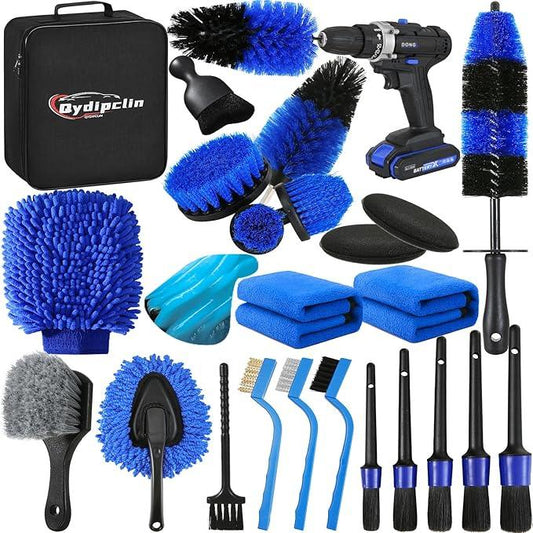 Qydipclin 24Pcs Car Detailing Kit, Car Detailing Brush Set, Car Wash Cleaning Kit, Car Detailing Brushes, Professional Car Care Kit for Interior Exterior Wheels, Blue - NeatNest