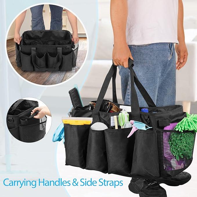Extra-Large Cleaning Caddy, Organizer with Handles for Cleaning Tools & Products Storage, Large Capacity Tote Bag for Car, Home & Housekeeping Work, Black - NeatNest