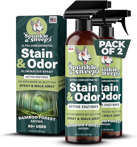 Sprinkle & Sweep Pet Stain and Odor Remover - Super Concentrated Pet Odor Eliminator - No Scrubbing Dog & Cat Urine Enzyme Cleaner Destroyer - Carpet Cleaner for Multiple Surfaces (24 oz Pack of 2) - NeatNest