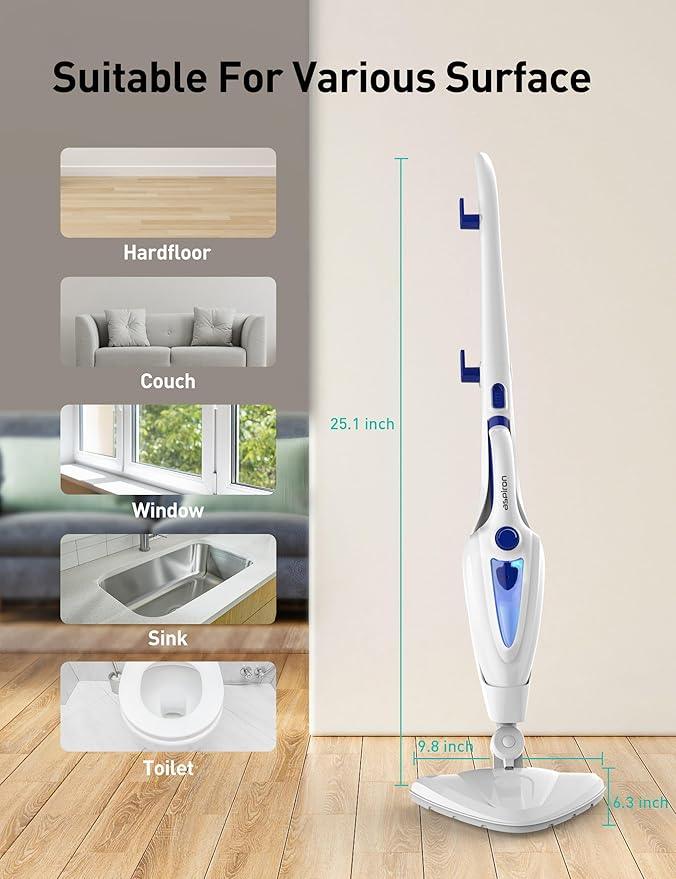 12-in-1 Steam Mop, Fast 15-Sec Heat-Up, 1500W Detachable Handheld Steam Cleaner with 2 Dirt Grip Pads, Removes 99.99% Stubborn Stains for Hardwood Floors, Clothes, Windows, Tiles, Furniture, Black - NeatNest