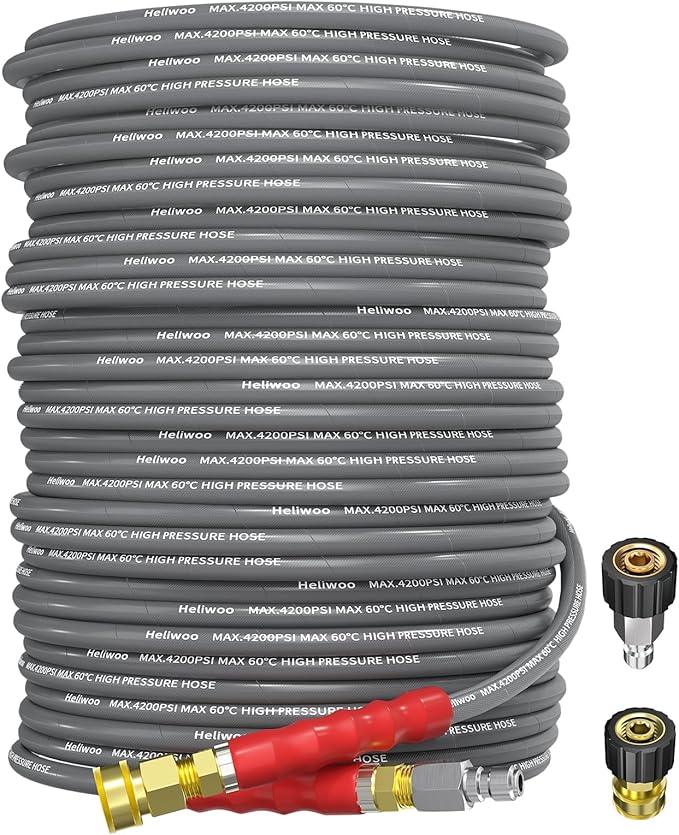 Pressure Washer Hose 200FT, 4200PSI 1/4 Inch Kink Resistant Power Washer Extension Hose, Flexible Heavy Duty Replacement Hose, Compatible with M22 14mm Fittings, High Tensile Wire Braid - NeatNest