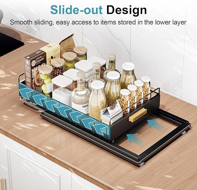 Under Sink Organizer, Kitchen Under Sink Organizers and Storage, Mute Pull Out Cabinet Organizer Shelf, Metal Sliding Drawer for Kitchen Bathroom Pantry Cabinet Closet Organization Rack, Black - NeatNest