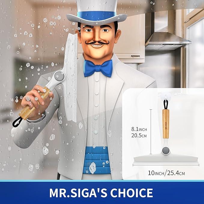 MR.SIGA All Purpose Silicone Squeegee for Shower Door, Mirror, Glass, Streak Free Shower Squeegee, Pivoting Bamboo Handle, Includes 1 Suction Hook, 10 inch Wide, 1 Pack - NeatNest