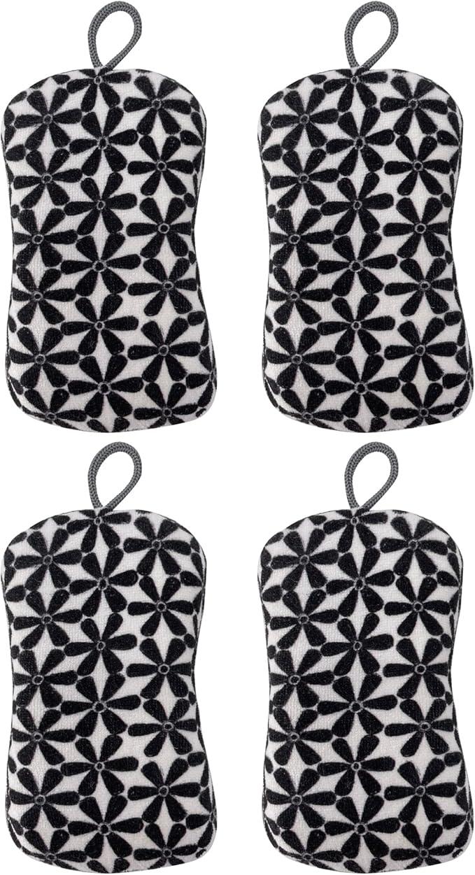 MÜkitchen Premuim Sponge for Dishes and Household Cleaning | Microfiber Print and Non-Scratch Scrub Pad | Set of 4 | (Our Nest) - NeatNest