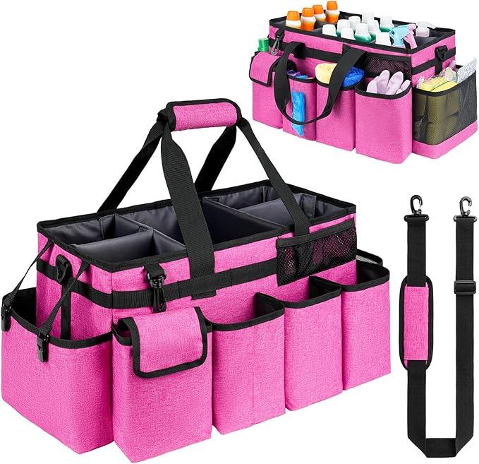 Cleaning Caddy Bag,Extra Large Cleaning Supplies Organizer with Handle for Housekeepers,Red - NeatNest