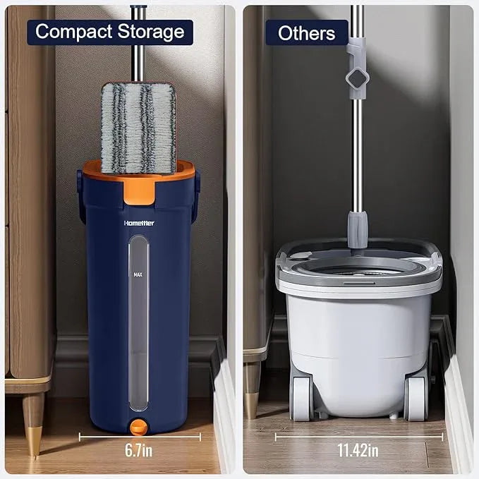 Mop and Bucket Set with Wringer, 3-Tank Flat Mop and Bucket System, Wall Mop Cleaner with Long Handle, Hands Free Mops for Floor Cleaning with 8 Microfiber Pads - NeatNest