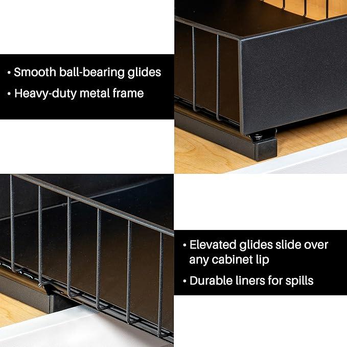 LYNK PROFESSIONAL® Pull Out Under Sink Kitchen Cabinet Organizer - 10" W x 14" D 2-Tier Drawer - Sliding Shelf Organizer for Cabinets and Undersink Storage Shelves - Lifetime Ltd. Warranty – Black - NeatNest