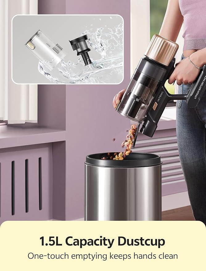 Ultenic Cordless Vacuum Cleaner, 550W 50KPA 65min Runtime, Stick Vacuum with Green Light, Self-Standing & 180° Lay-Flat, Anti-Tangled Brush, Vacuum Cleaners for Home/Hard Floor/Carpet/Pet Hair, U15 - NeatNest