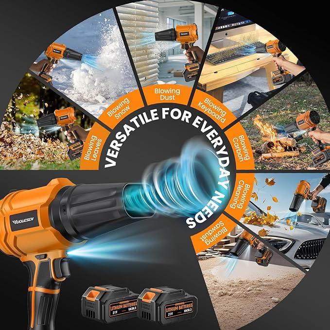 Cordless Leaf Blower, 980,000 RPM Handheld Leaf Blower with 2 X 4.0Ah Batteries & Charger, Lightweight Leaf Blowers for Patio Cleaning, Lawn Care, Leaves, Dust - Orange - NeatNest