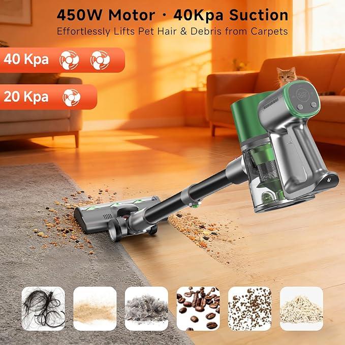 Cordless Stick Vacuum Cleaner - Lightweight Handheld Vacuum with Self Standing, Removable Battery with 45min Running Time, Anti-tangle Wireless Vacuum for Home Pet Hair/Hardwood Floor/Carpet GB - NeatNest