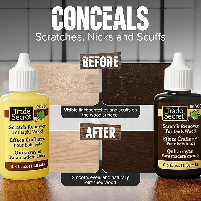 Trade Secret Scratch Remover Mini Pro Set (2x 0.5 oz), Restore & Conceal Small Scratches on Dark & Light Wood Furniture and Flooring – Coconut Oil-Based Formula - NeatNest