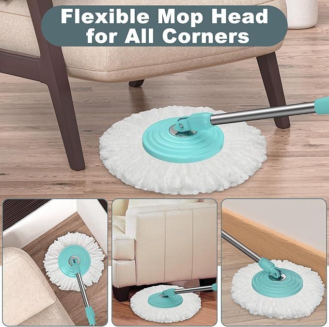 Spin Mop and Bucket System, Mop and Bucket with Wringer Set,Mops for Floor Cleaning,Household Supplies Tools with 3 Replacement Refills,61" Extended Handle for Household Hardwood Floor - Green - NeatNest