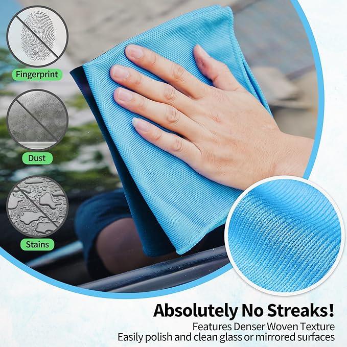 HOMERHYME Microfiber Glass Cleaning Cloth, 12 Pack Window Glass Cleaning Rags, Reusable Lint-Free Streak Free Polishing Cloth Wipes for Stainless Steel, Eyeglasses, Mirrors, Screens & Lenses,12" 12" - NeatNest
