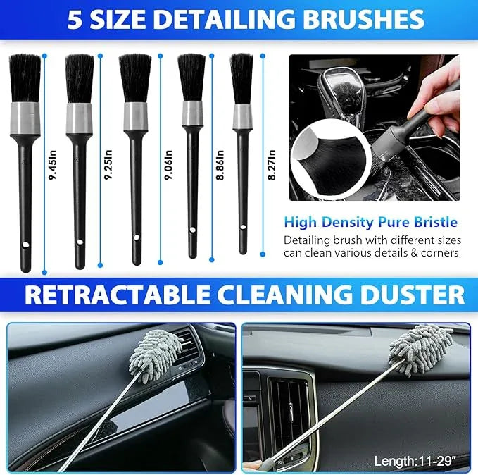 THINKWORK Car Cleaning Kit, Car Detailing Kit Interior Cleaner with High Power Handheld Vacuum, 10Pcs Detailing Brush and Storage Bag, Gray Auto Interior Cleaning Kit for Men - NeatNest