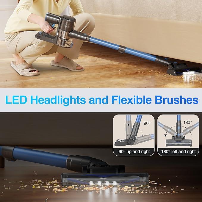 Zefiro Cordless Vacuum Cleaner for Home,450W /40Kpa 50Mins Stick Vacuum,Anti-Tangle 1.5L Dust Cup, Rechargeable Wireless Handheld Vacuum for Pet Hair/Carpet/Floor - NeatNest