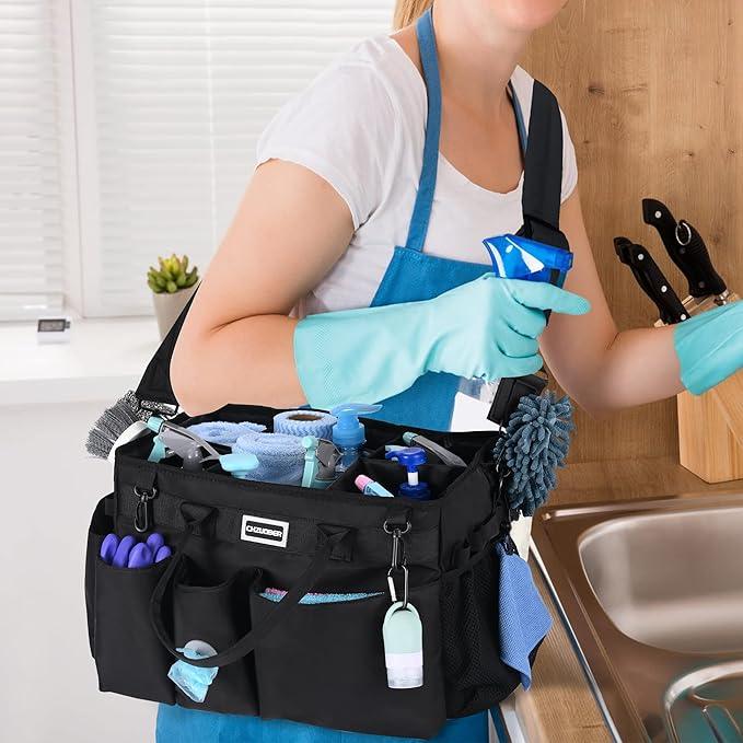 Large Cleaning Caddy Organizer with Handle, Sponge Shoulder Strap Cleaning Supplies Organizer with Foldable Dividers Zipper Pocket for Cleaners Housekeepers - NeatNest