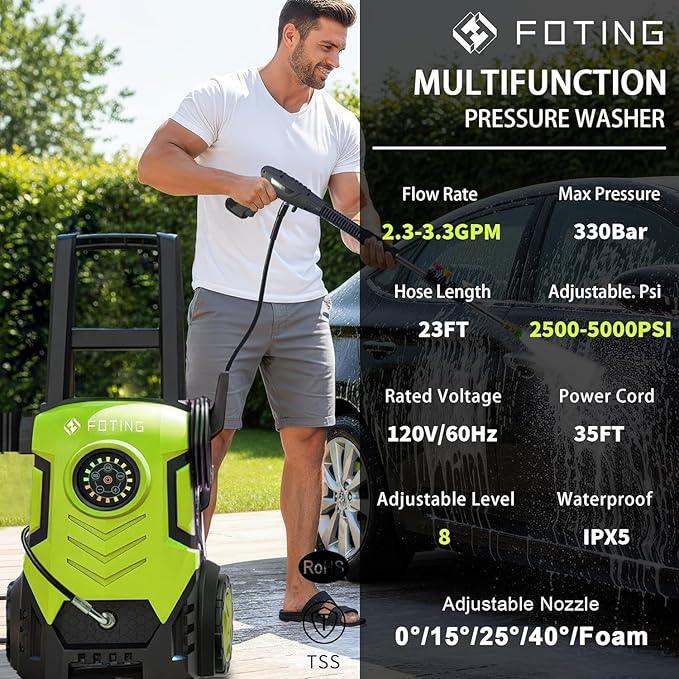 2025New Pressure Power Washer with 4 Quick Connect Nozzles, Inlet Hose & Filter, Foam Cannon for Cars/Fences/Driveways/Patios/Home Cleaning 5000PSI - NeatNest
