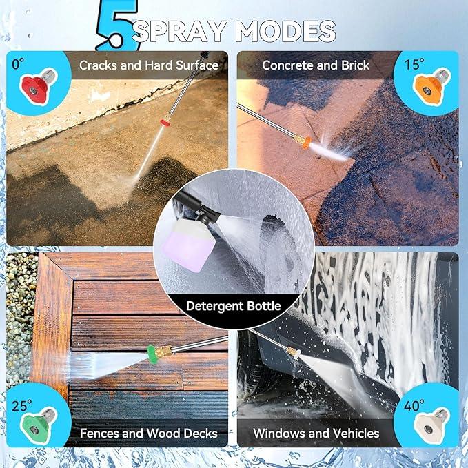 5000 PSI Adjustable Pressure Cleaner, 2025 New Power Cleaner Pressure Adjustable (2500PSI-5000PSI) with 33ft Pressure Hose, 4 Nozzle and Detergent Tank for Cars, Upgraded Green - NeatNest