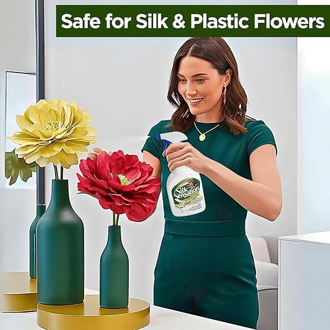 Sparkle Plenty Silk Sensation Artificial Flower & Plant Leaf Cleaner and Shine - Fake Flower Dusting Spray - Silk Plant Cleaner Spray No Wipe - Drip Dry Cleaning Supplies for Artificial Tree (32oz) - NeatNest