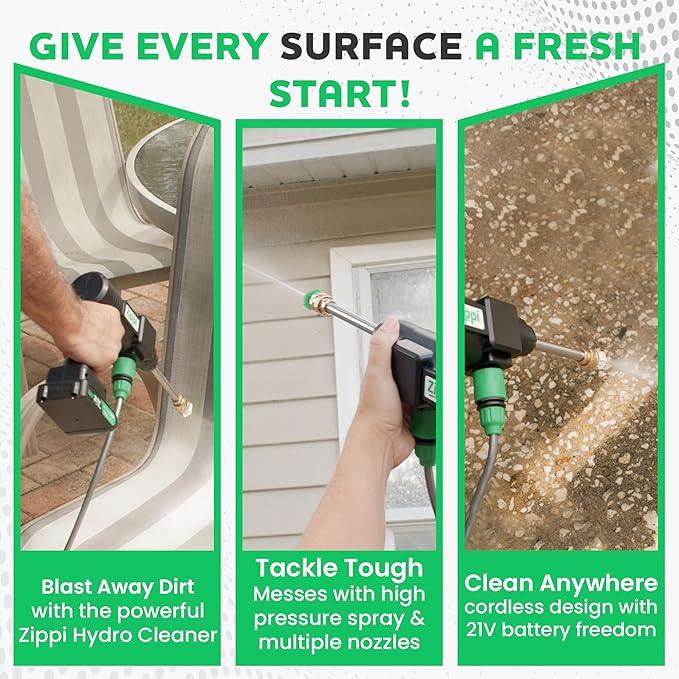 Zippi Hydro Cleaner Deluxe 2025 – Cordless High-Pressure Scrubber with Foam Dispenser, 3000 mAh Rechargeable & Lightweight for Efficient Outdoor Tile, Grout, and Surface Cleaning - NeatNest
