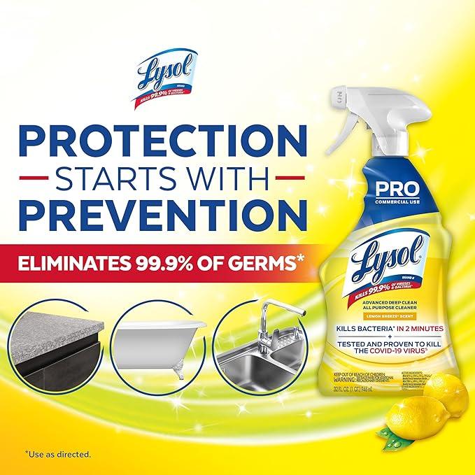 Lysol Pro All-Purpose Cleaner, Advanced Deep Cleaning Sanitizing and Disinfecting Spray, For Commercial Use, Use to Clean and Deodorize, Lemon Breeze Scent, 32oz (Pack of 12) - NeatNest