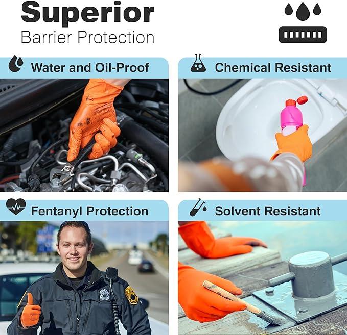 Raxwell Orange Nitrile Gloves 8.5 Mil - Powder-Free Puncture-Resistant Protection - Diamond-Texture Work Gloves with Grip - NeatNest