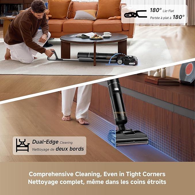DREAME H15 Pro CarpetFlex Cordless Vacuum Mop, Wet Dry Vacuum Cleaner with Dual Brushes for Hard Floors & Carpet, Tangle-Free Hair-Cutting, 23kPa Suction, 180° Lie-Flat Floor Washer, 194°F Fast Drying - NeatNest