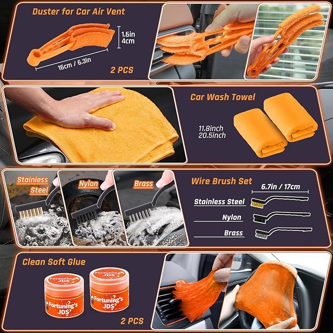 61 PCS Car Detailing Kit Interior Cleaner, Auto Detailing Kit, Car Vacuum Car Interior Detailing Kit, Car Wash Kit with Bucket Detailing Brush Set Car Accessories for Motorcycle, Cars, Bikes, Wheels - NeatNest