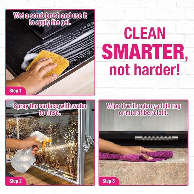 Quick'n Brite Fireplace Brick and Stone Cleaner 32oz with Scrub Brush - Natural Stone, Tile, and Marble Cleaner - Indoor Fireplace and Wood Stove Cleaning Kit - Pellet Stove Creosote Remover - NeatNest